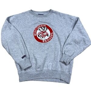 Vintage Y2K Wisconsin Badgers Sweatshirt Adult Mendum Gray Crewneck  Sweater Men